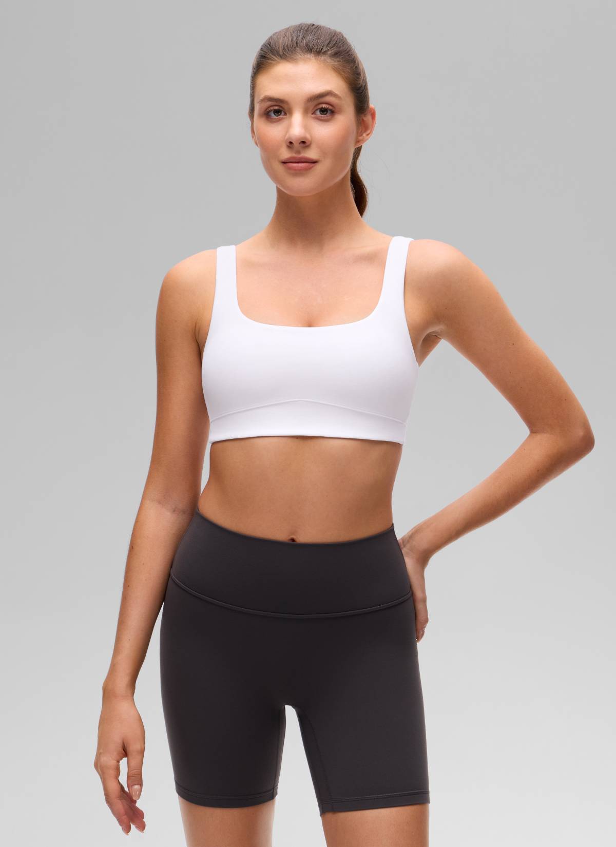 CRZ YOGA Women's Butterluxe Yoga U Back Sports Bra Light Support White @model_info:Gelya
