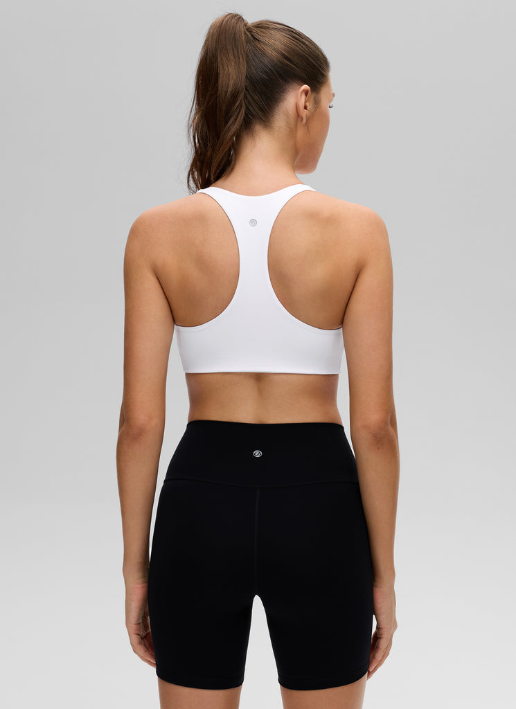 CRZ YOGA Women's Butterluxe Yoga V Neck RacerBack Build in Sports Bra White