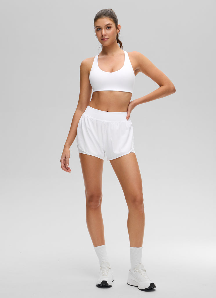 CRZ YOGA Women's Butterluxe Yoga V Neck RacerBack Build in Sports Bra White