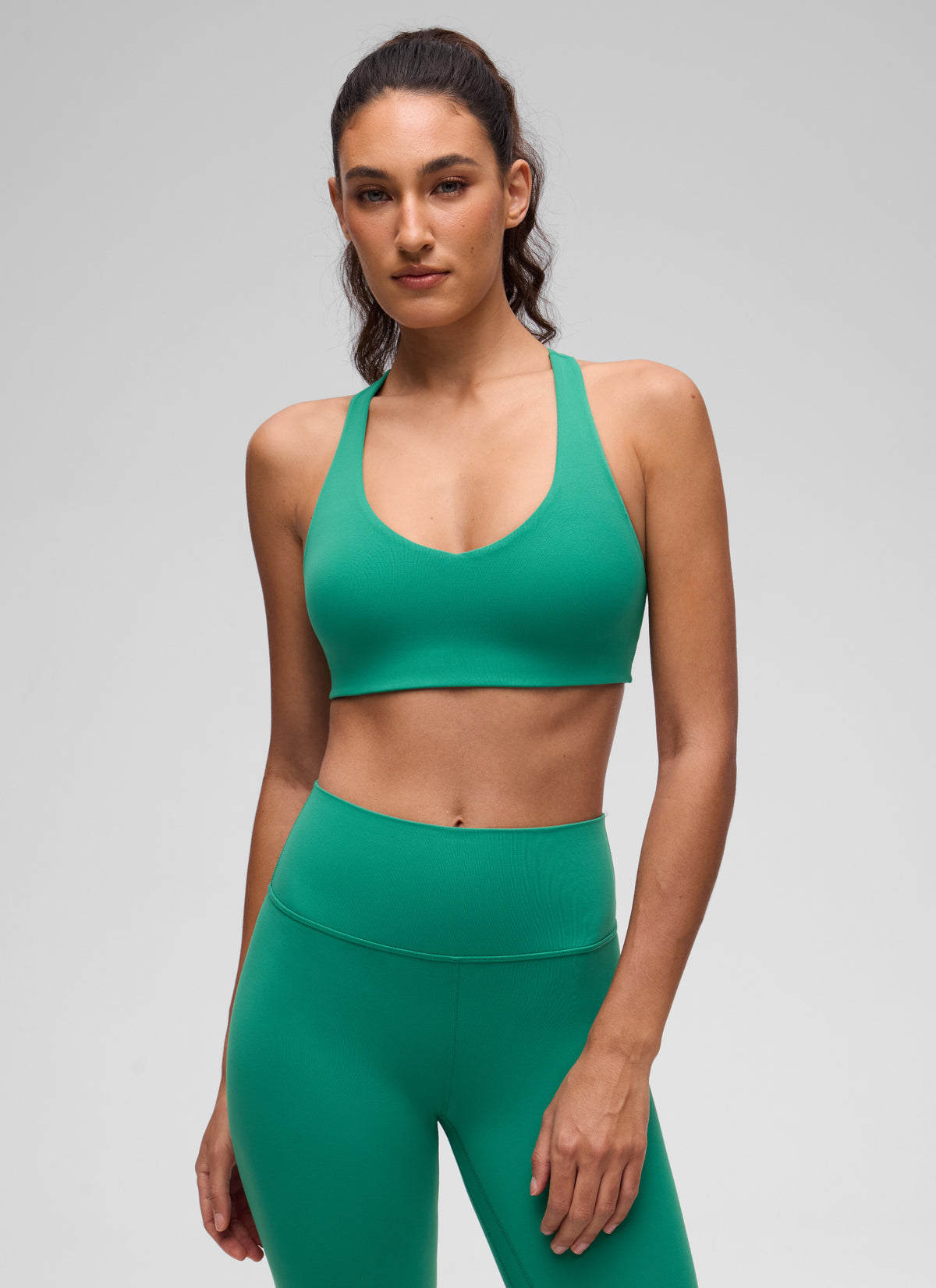 CRZ YOGA Women's Butterluxe Yoga V Neck RacerBack Build in Sports Bra Cascadia Green @model_info:V