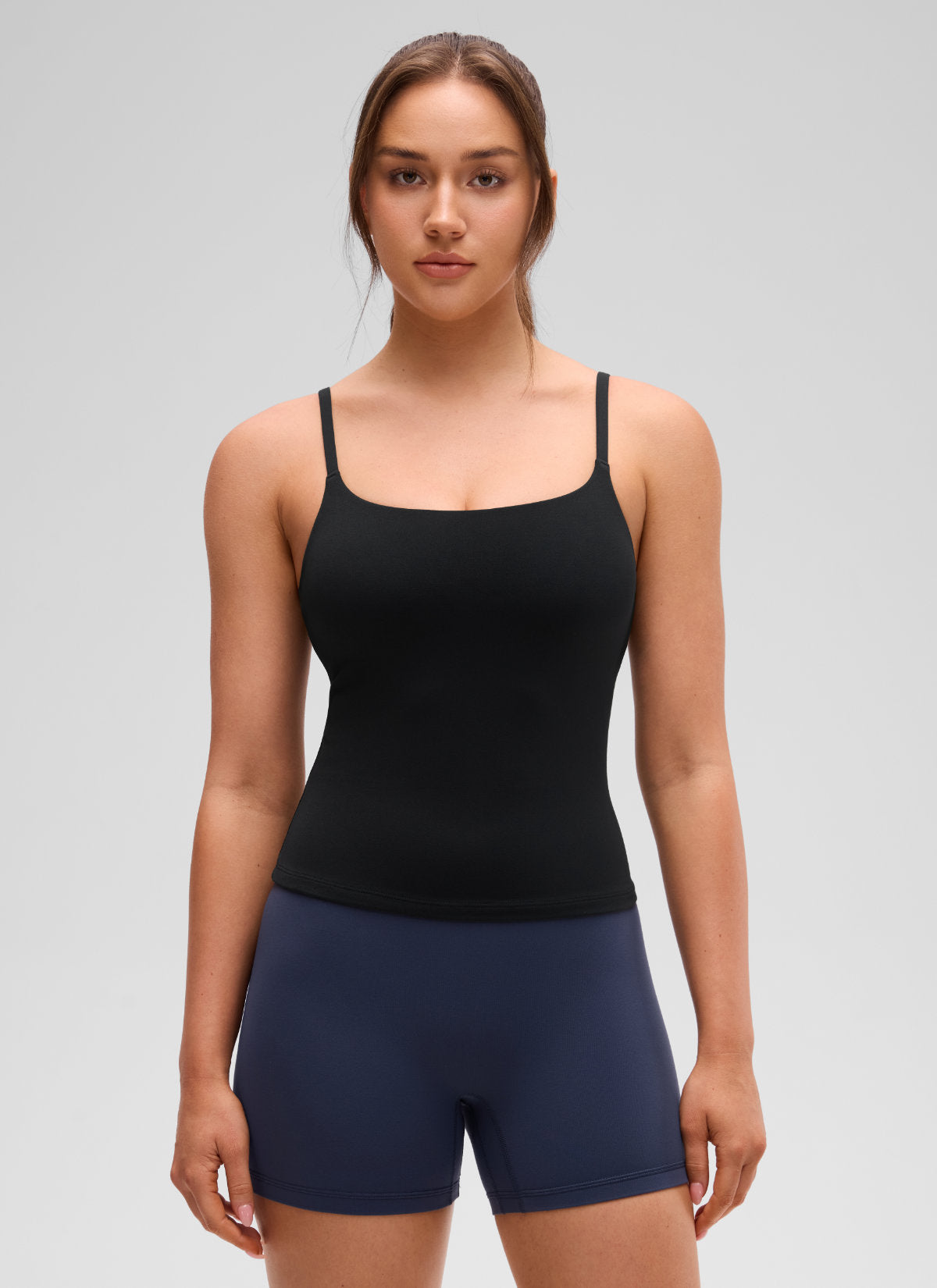 CRZ YOGA Women's Yoga Softretch U Back Waist Length Built in Bra Tank Black