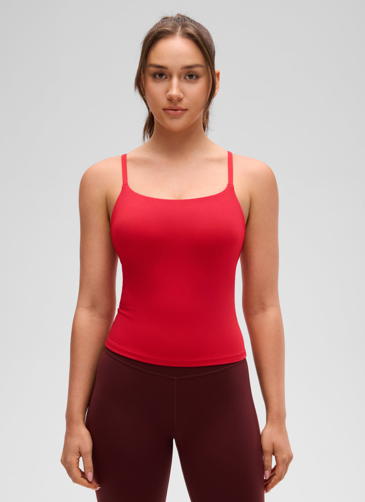 CRZ YOGA Women's Yoga Softretch U Back Waist Length Built in Bra Tank Aurora Red