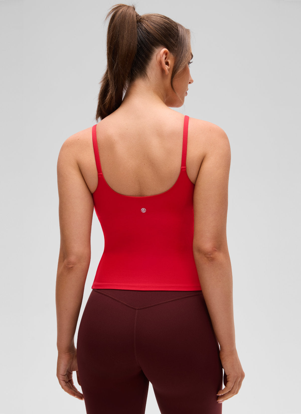 CRZ YOGA Women's Yoga Softretch U Back Waist Length Built in Bra Tank Aurora Red