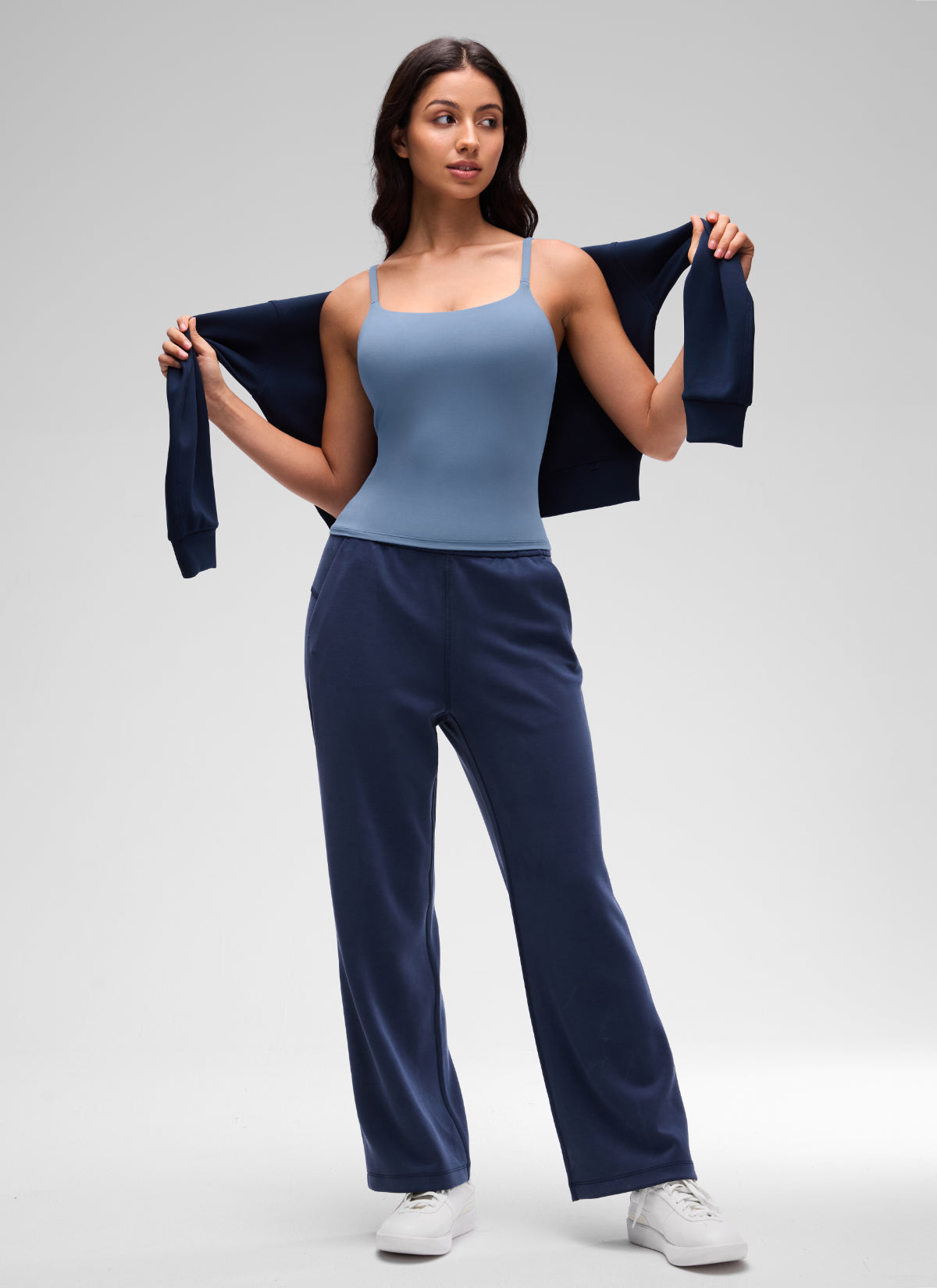 CRZ YOGA Women's Yoga Softretch U Back Waist Length Built in Bra Tank Washed Denim
