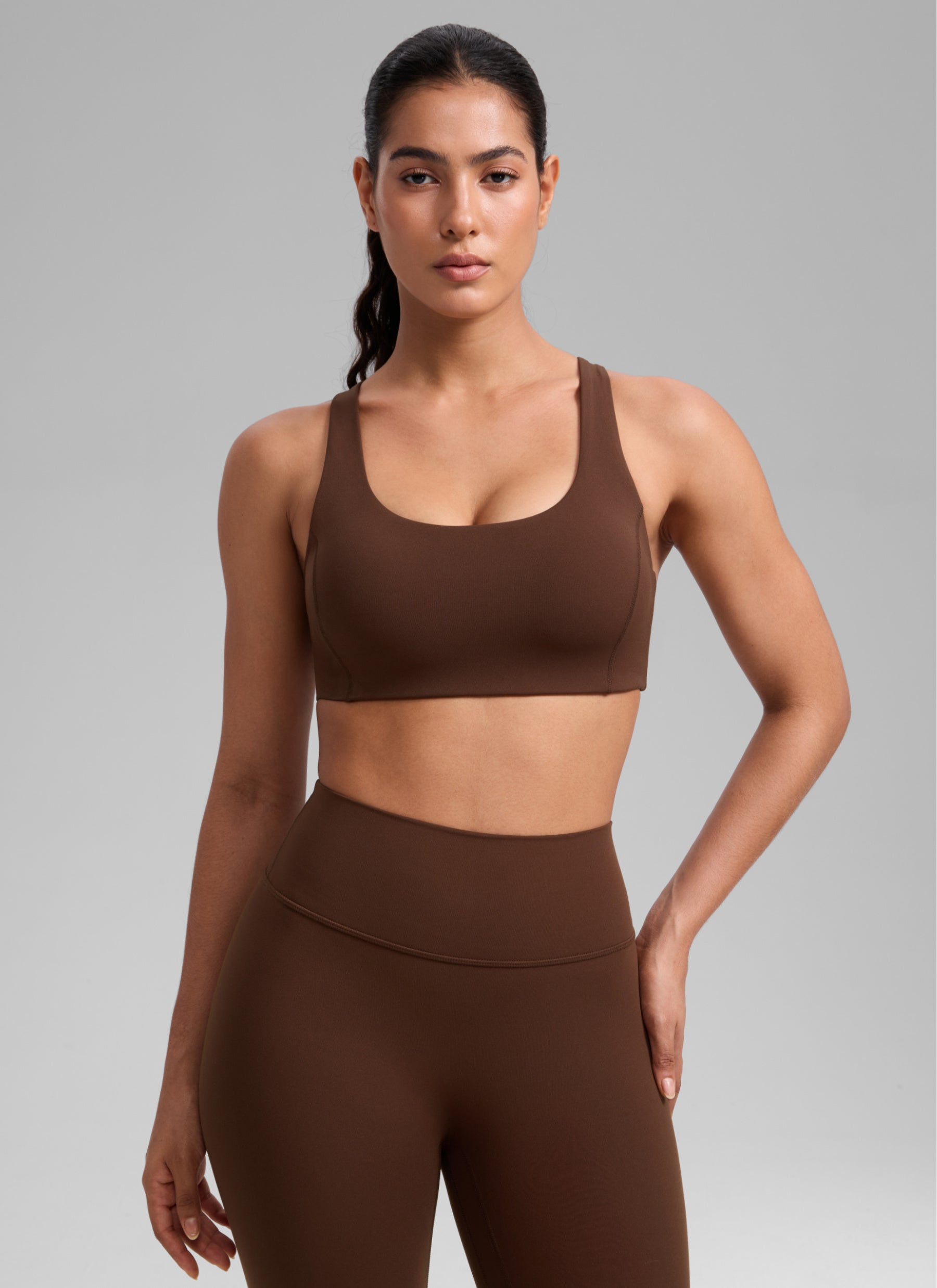 CRZ YOGA Women's SculptAir Training Criss Cross Back Straps Sports Bra Lava Brown
