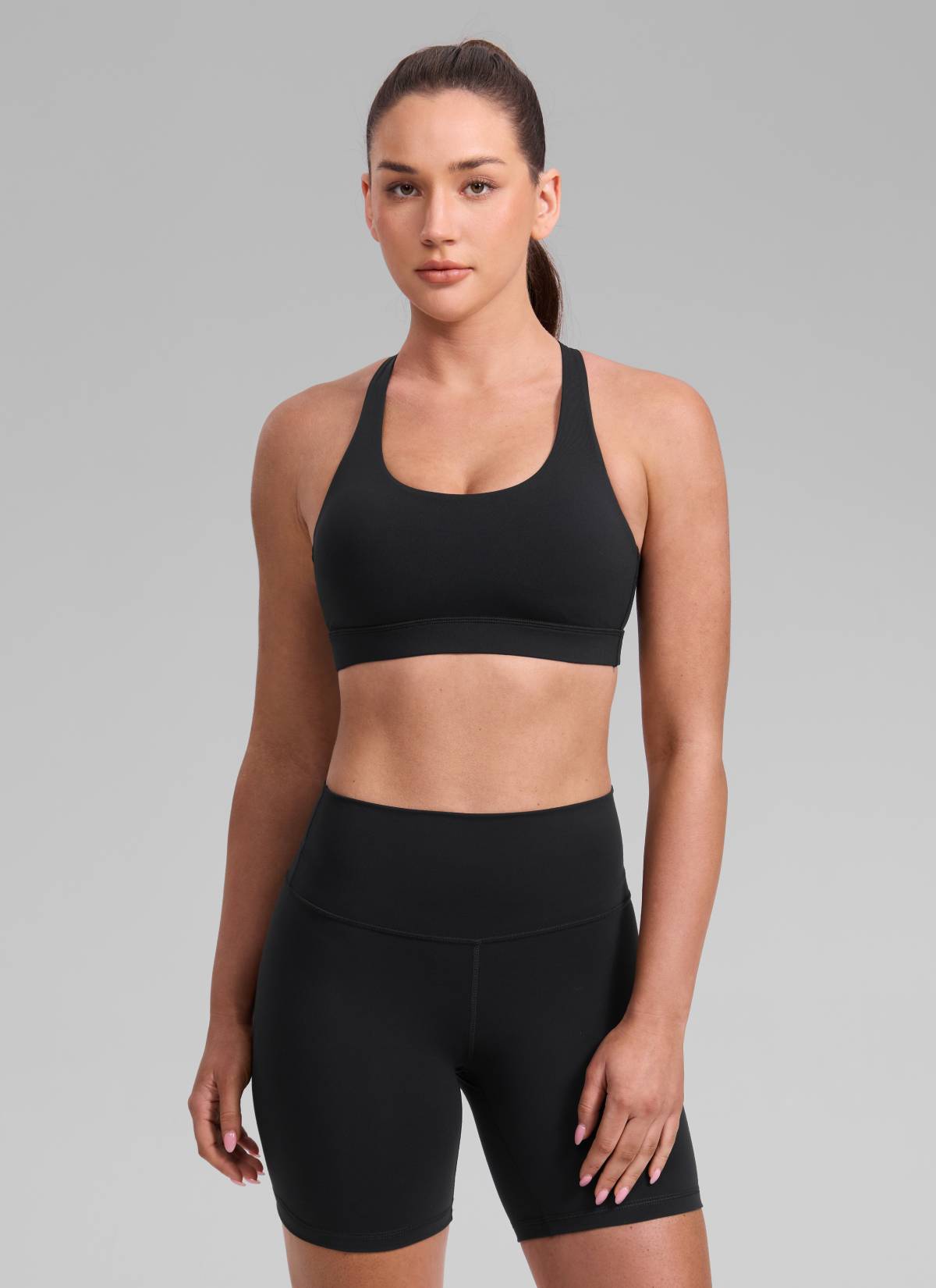 CRZ YOGA Women's Nakedfeel Training U Neck Criss Cross Back Sports Bra Black