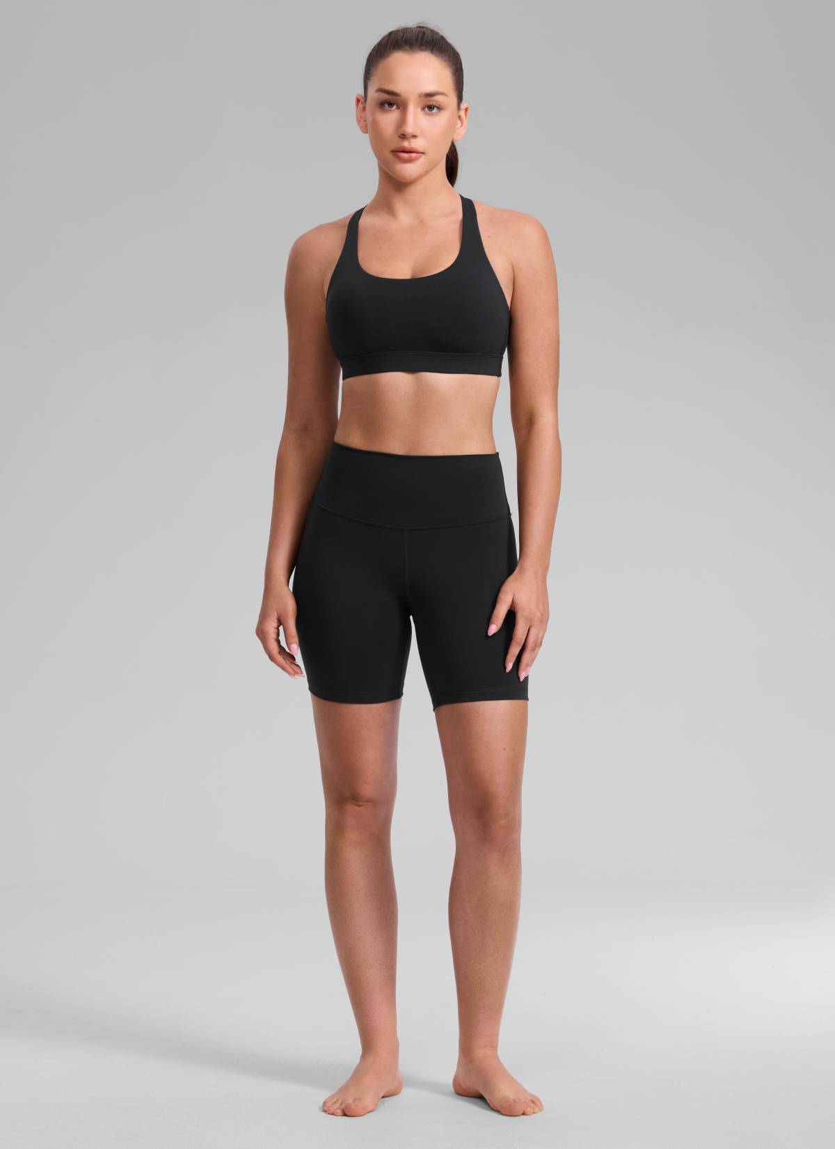 CRZ YOGA Women's Nakedfeel Training U Neck Criss Cross Back Sports Bra Black