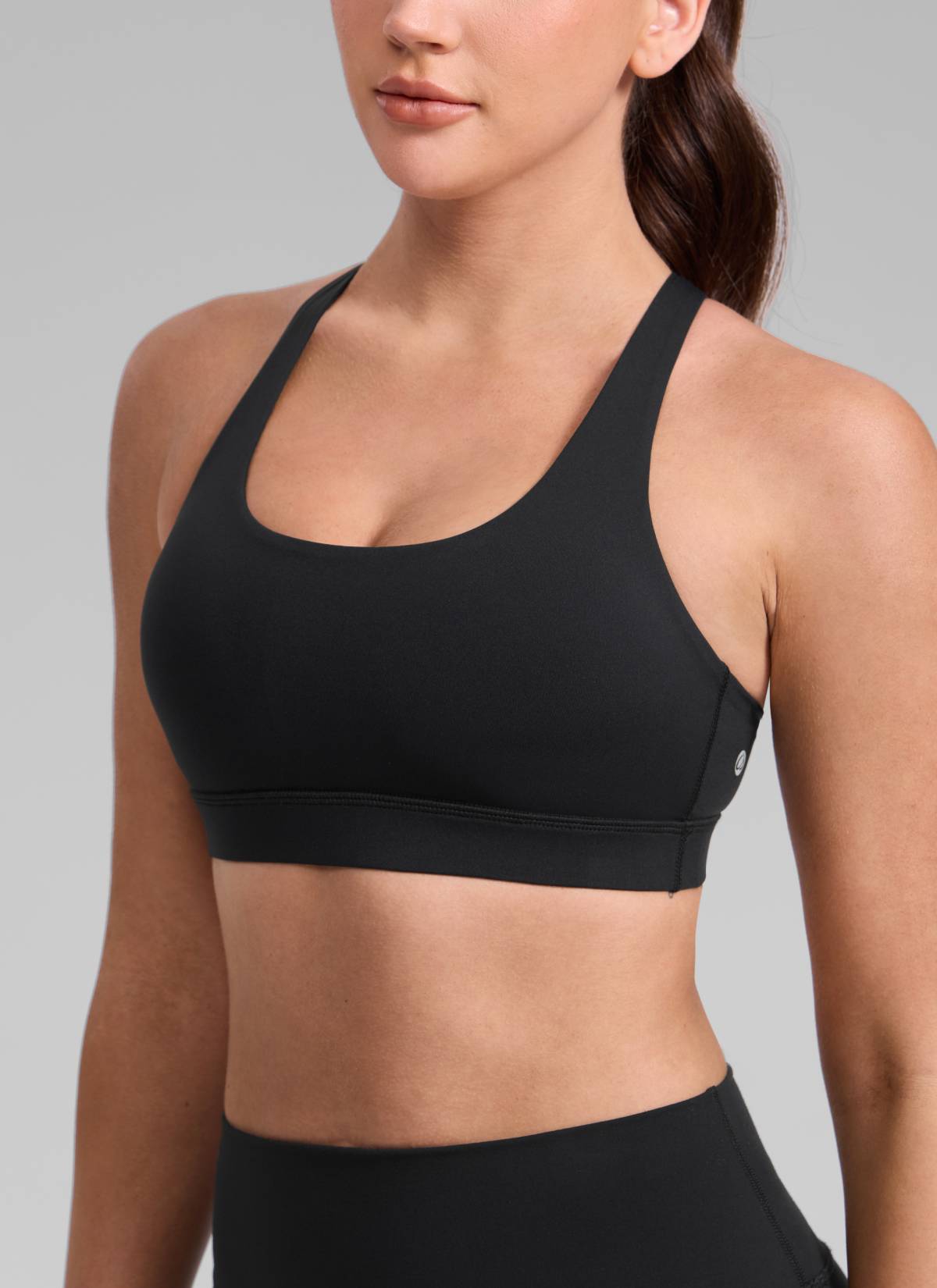 CRZ YOGA Women's Nakedfeel Training U Neck Criss Cross Back Sports Bra Black