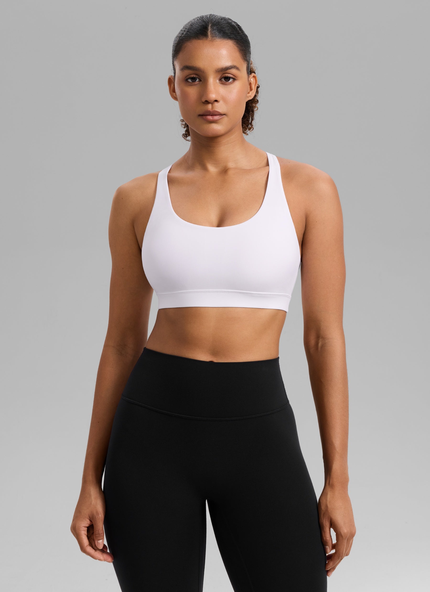 CRZ YOGA Women's Nakedfeel Training U Neck Criss Cross Back Sports Bra White @model_info:Barbara