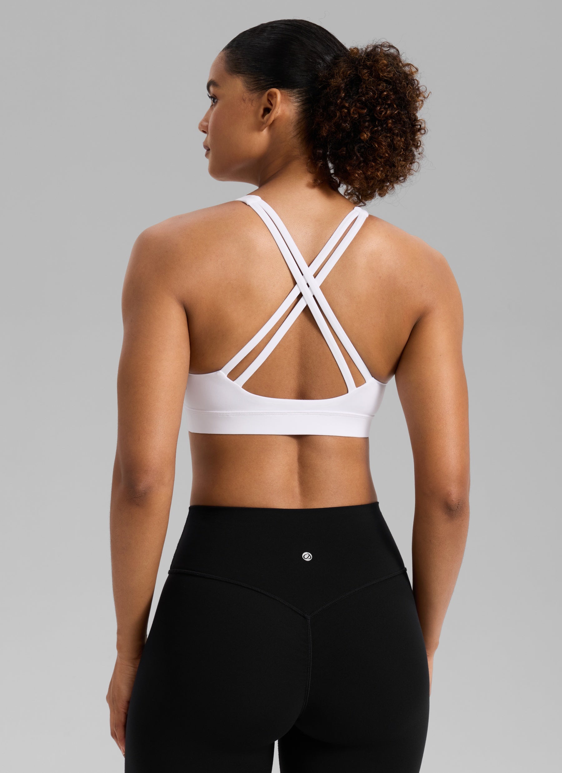 CRZ YOGA Women's Nakedfeel Training U Neck Criss Cross Back Sports Bra White