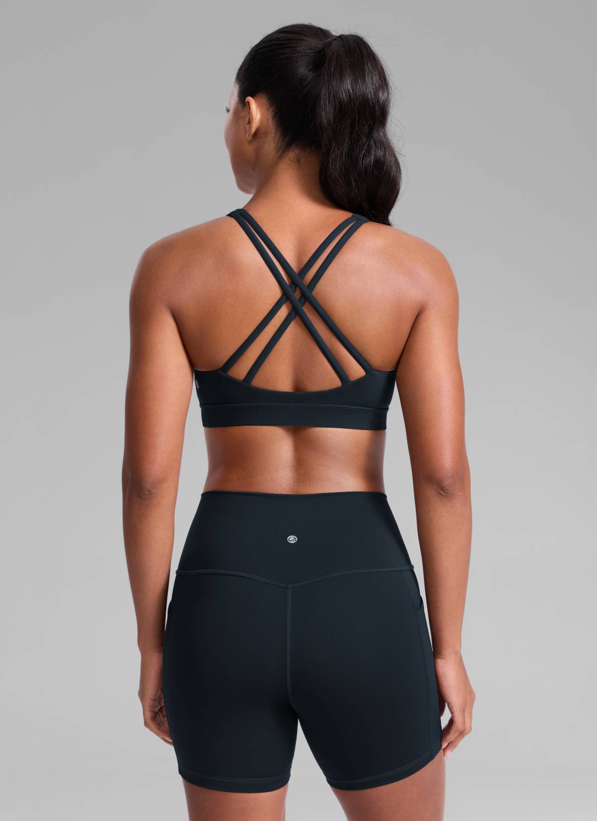 CRZ YOGA Women's Nakedfeel Training U Neck Criss Cross Back Sports Bra True Navy