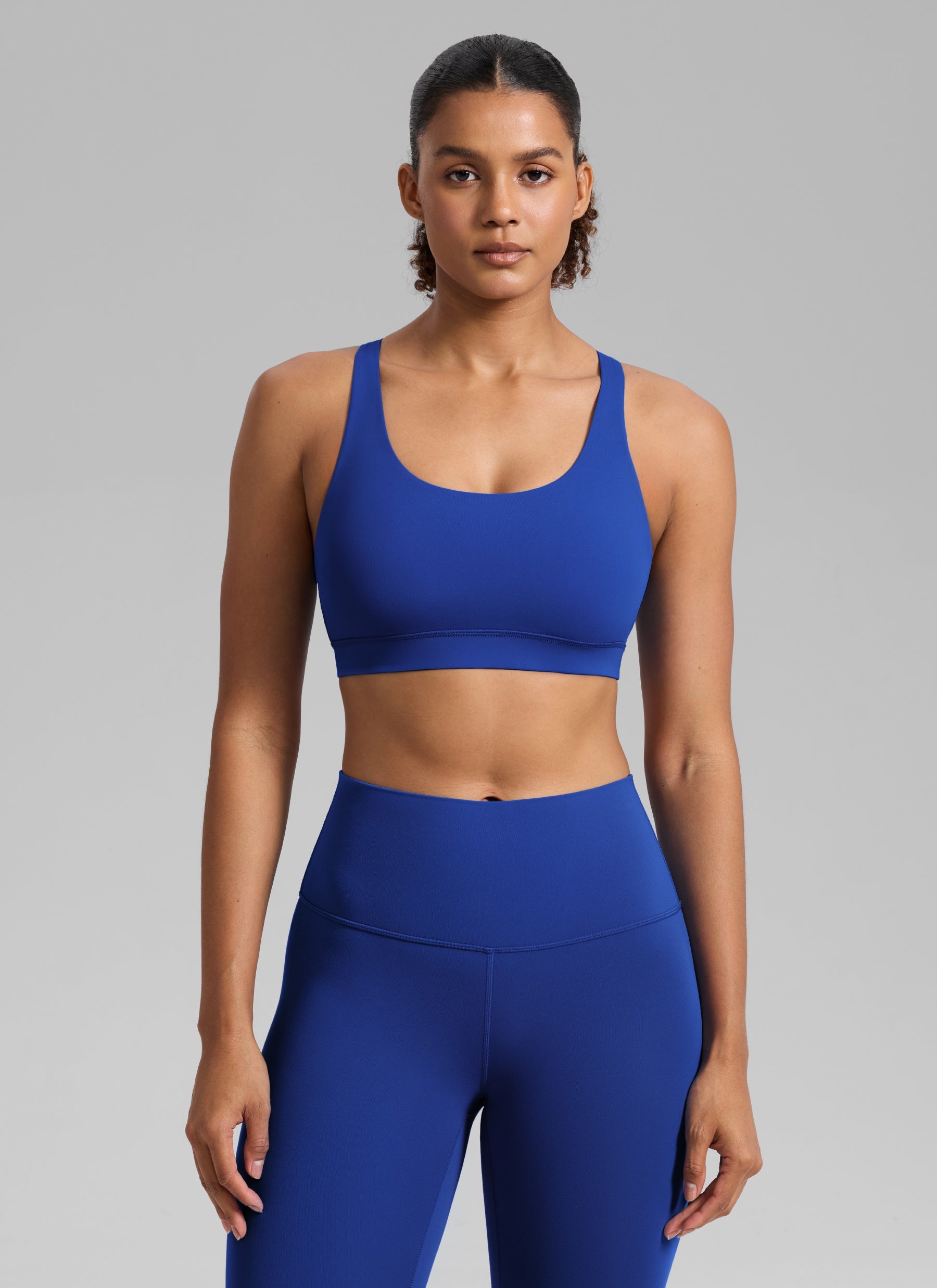 CRZ YOGA Women's Nakedfeel Training U Neck Criss Cross Back Sports Bra Waves Blue @model_info:Barbara