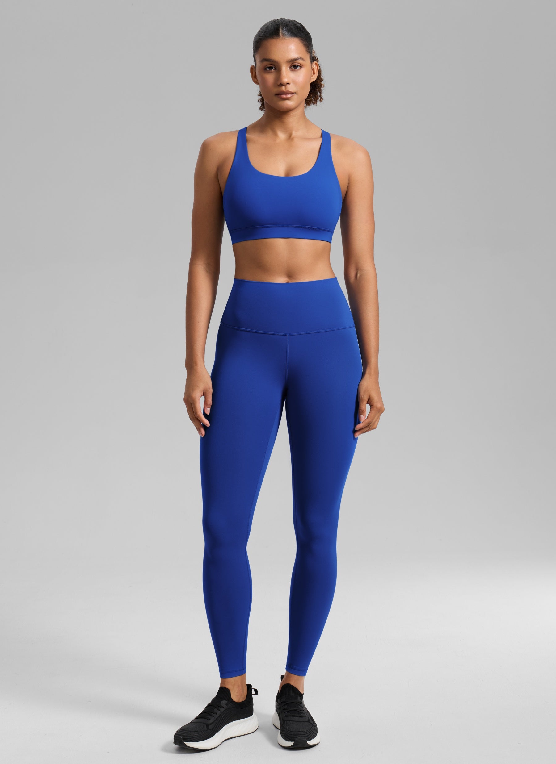 CRZ YOGA Women's Nakedfeel Training U Neck Criss Cross Back Sports Bra Waves Blue