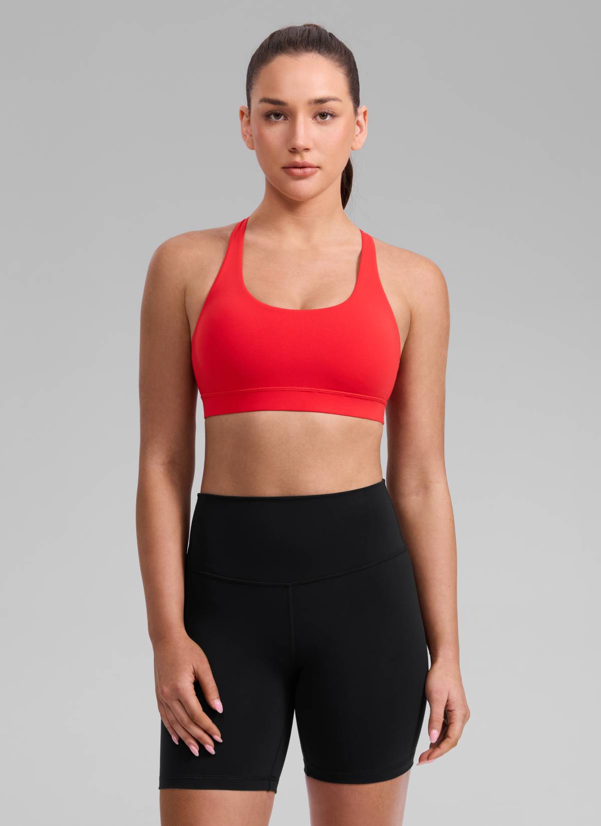 CRZ YOGA Women's Nakedfeel Training U Neck Criss Cross Back Sports Bra Deep Red
