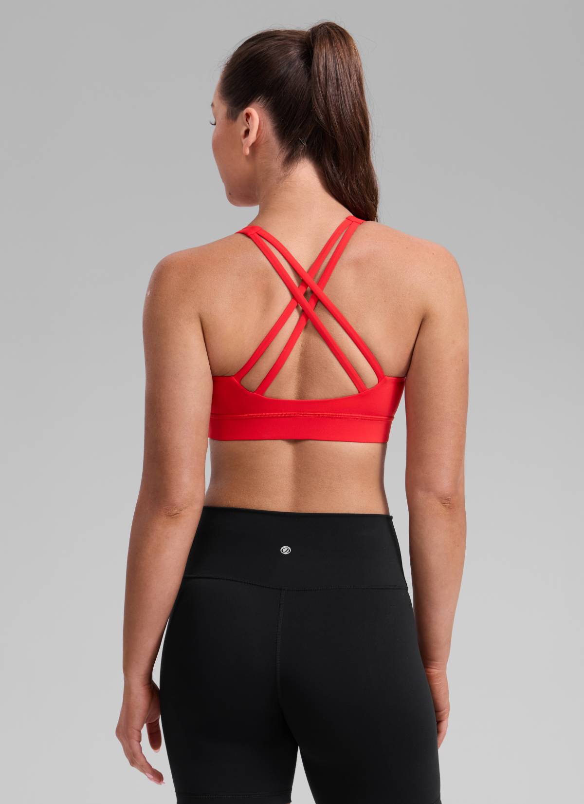 CRZ YOGA Women's Nakedfeel Training U Neck Criss Cross Back Sports Bra Deep Red
