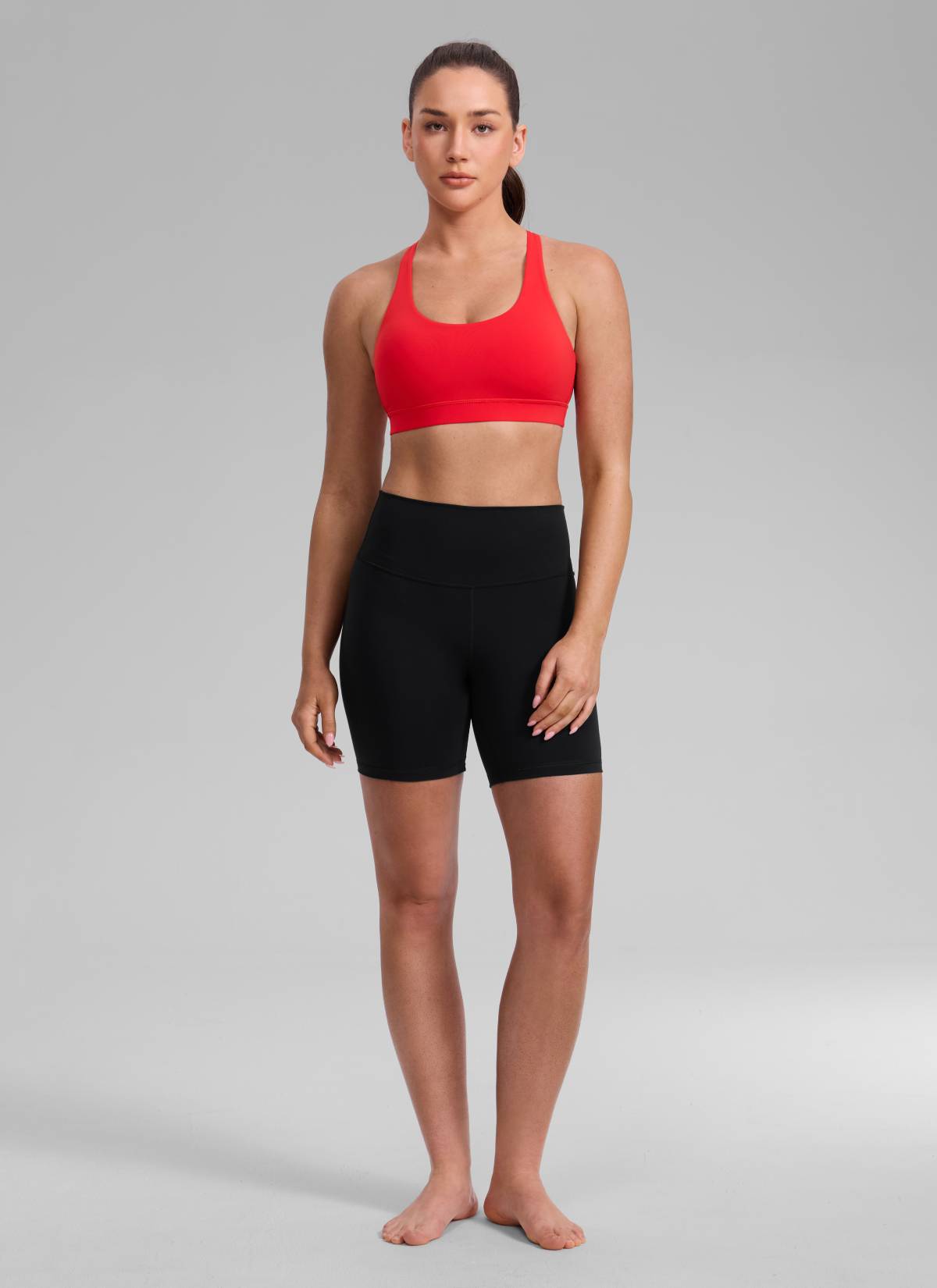 CRZ YOGA Women's Nakedfeel Training U Neck Criss Cross Back Sports Bra Deep Red