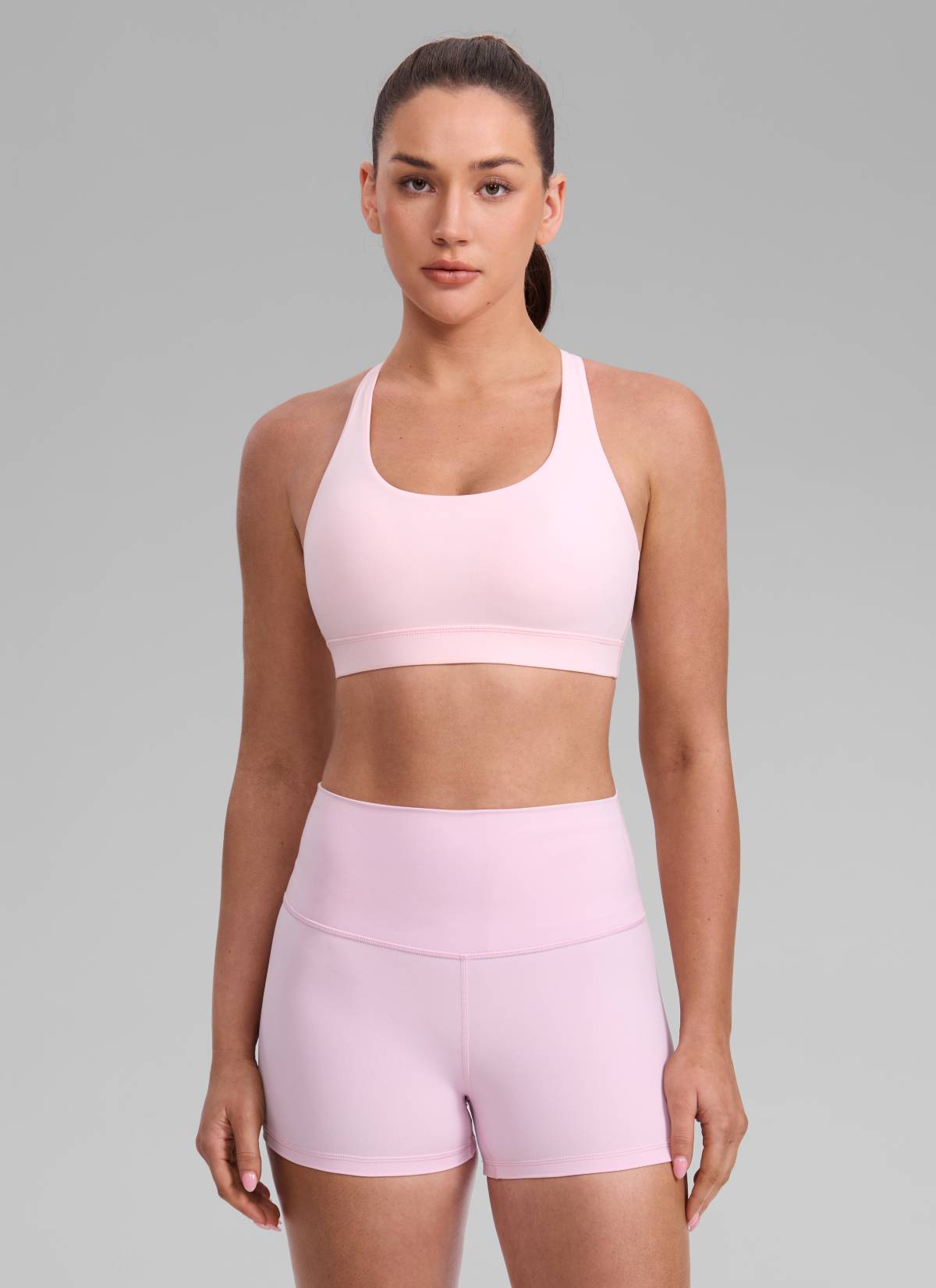 CRZ YOGA Women's Nakedfeel Training U Neck Criss Cross Back Sports Bra Strawberry Pink