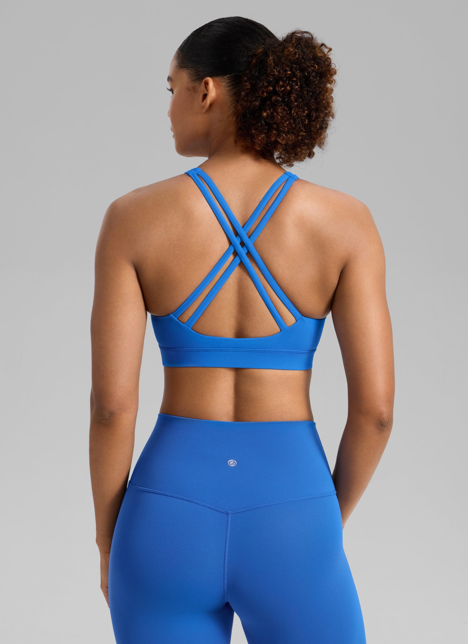 CRZ YOGA Women's Nakedfeel Training U Neck Criss Cross Back Sports Bra Sparkle Blue