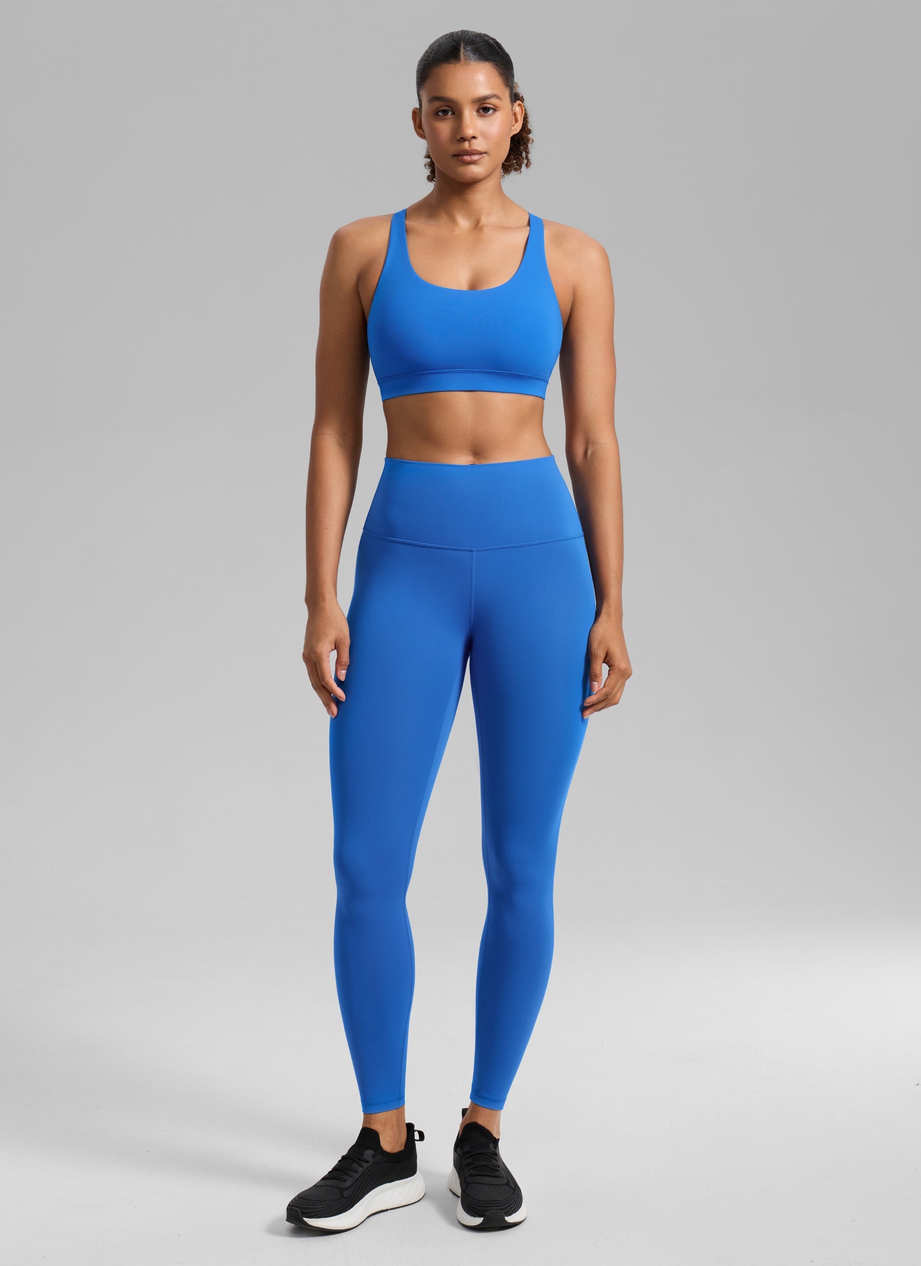 CRZ YOGA Women's Nakedfeel Training U Neck Criss Cross Back Sports Bra Sparkle Blue