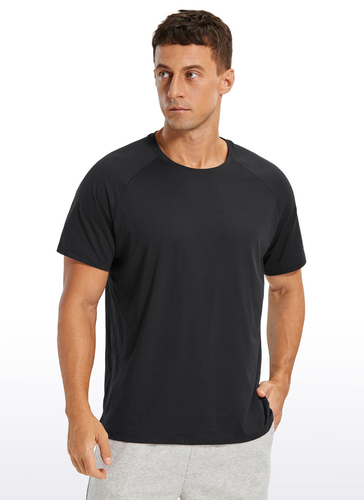 CRZ YOGA Men's Train Relaxed Fit Tops Workout Short Sleeve Round Neck Black