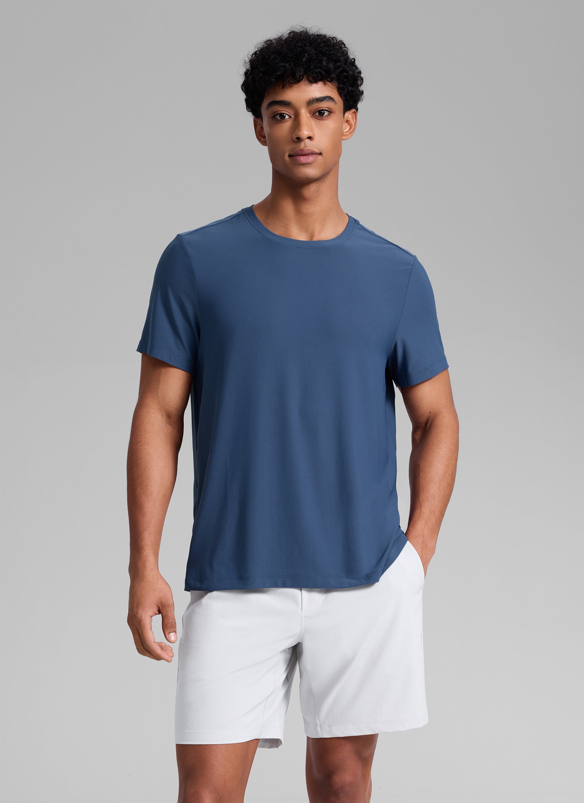 CRZ YOGA Men's Workout Lightweight Athletic Casual Short Sleeve Shirt Electric Blue