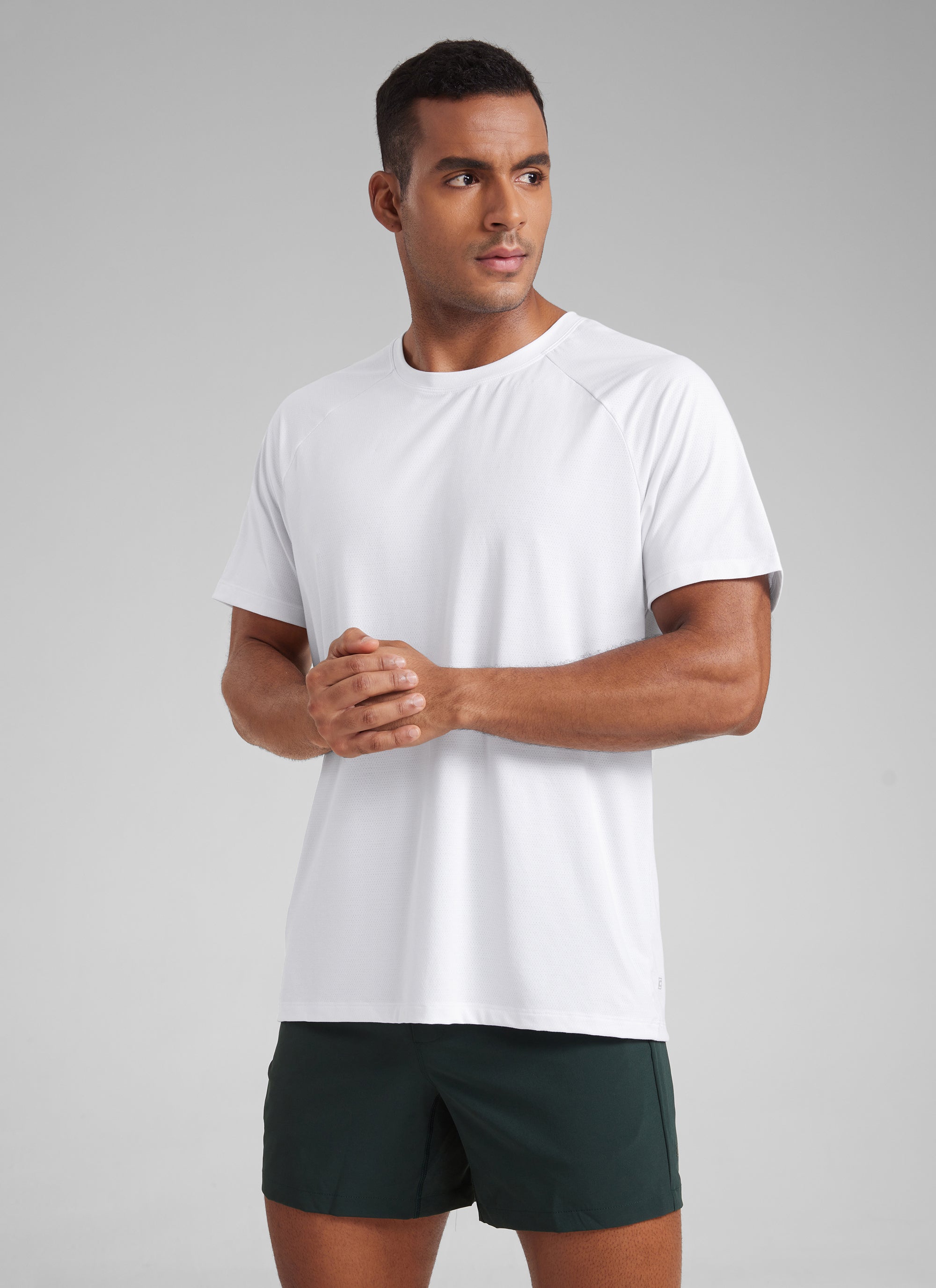 CRZ YOGA Men's Training Classic Fit Shirts Mech Short Sleeves True Navy