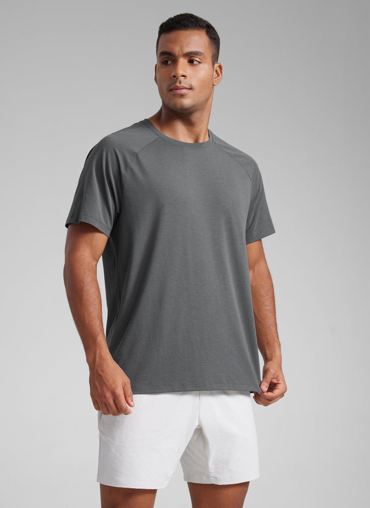 CRZ YOGA Men's Training Classic Fit Shirts Mech Short Sleeves Slate Blue