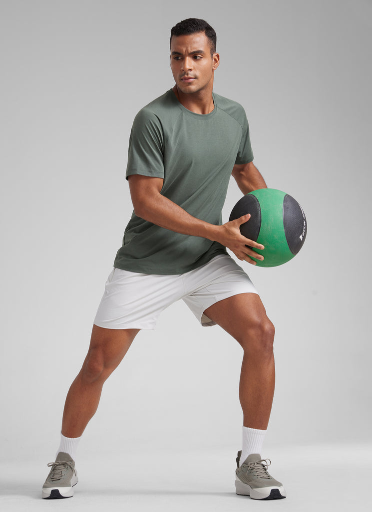 CRZ YOGA Men's Training Classic Fit Shirts Mech Short Sleeves Dark Carbon