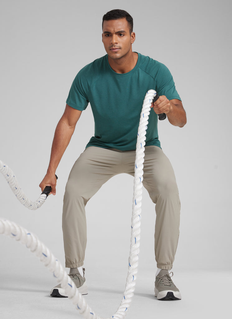 CRZ YOGA Men's Training Classic Fit Shirts Mech Short Sleeves Grey Sage