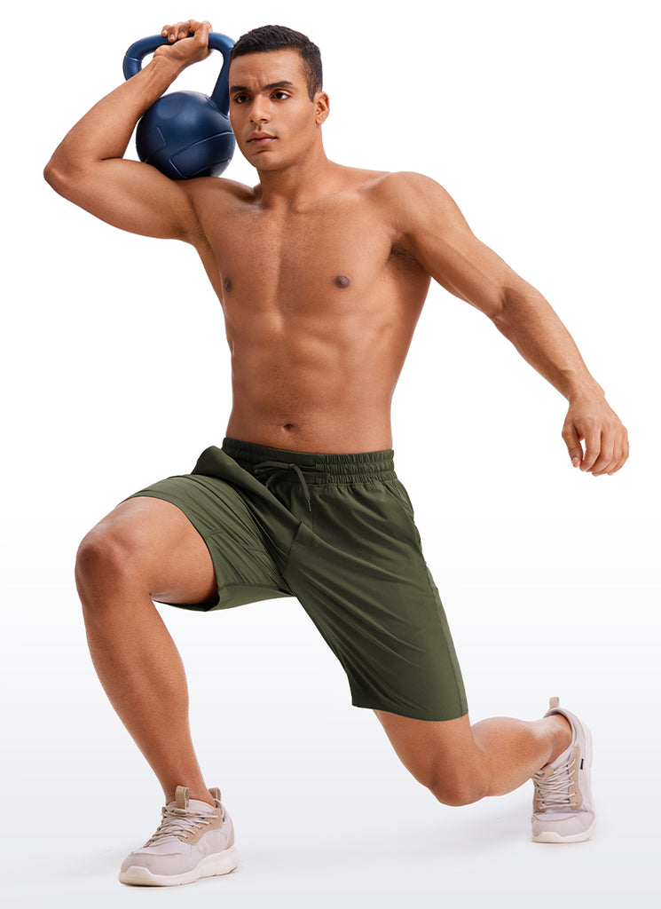 CRZ YOGA Men's Train Run Classic Fit Feathery-Fit Lined Shorts 9'' Dark Olive