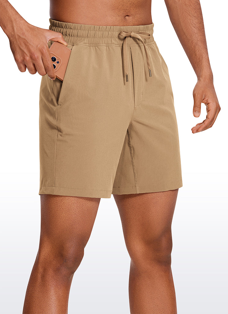CRZ YOGA Men's Train Classic Fit Feathery-Fit Linerless Shorts 7'' Khaki Sand