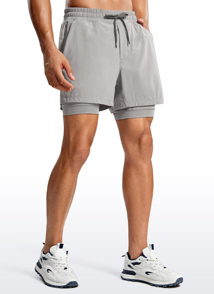CRZ YOGA Men's Train Relaxed Fit Feathery-Fit 2 in 1 Shorts 5'' with Long Liner Black