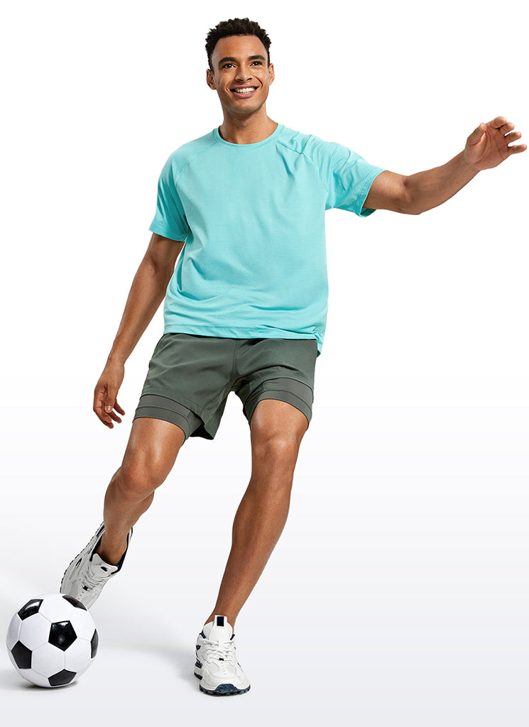 CRZ YOGA Men's Train Relaxed Fit Feathery-Fit 2 in 1 Shorts 5'' with Long Liner Grey Sage