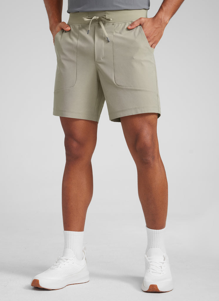 CRZYOGA Men All Day Comfy Golf Casual Shorts 7" with Pockets Quick Dry Khali Barley