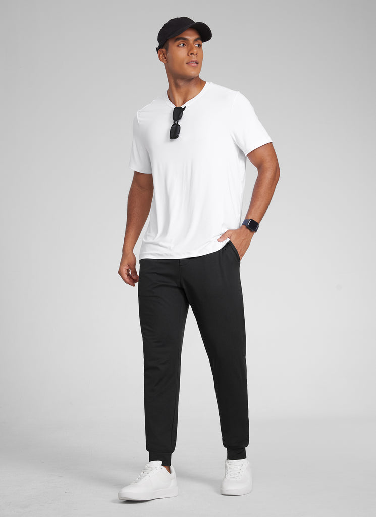 CRZ YOGA Mens Cloud Jersey Joggers 29" with Zipper Pockets Black