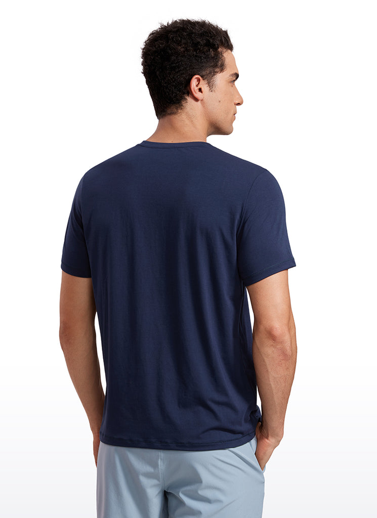 CRZ YOGA Men's Casual Classic Fit Quick Dry Crew Neck Short Sleeves Nautical Navy Blue