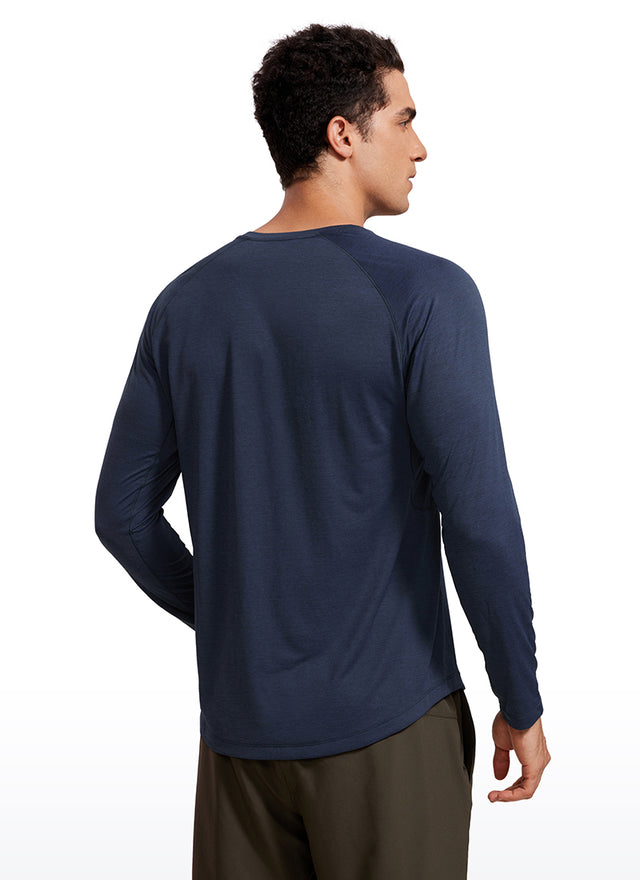 CRZ YOGA Men's Train Slim Fit Lightweight Rounded Scallop Long Sleeves Navy-Heather