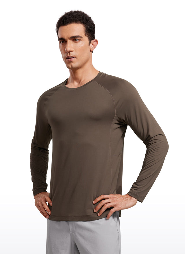 CRZ YOGA Men's Train Slim Fit Lightweight Rounded Scallop Long Sleeves Dark Mocha