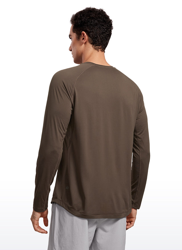 CRZ YOGA Men's Train Slim Fit Lightweight Rounded Scallop Long Sleeves Dark Mocha