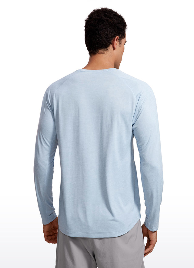 CRZ YOGA Men's Train Slim Fit Lightweight Rounded Scallop Long Sleeves Chambray Blue Heather