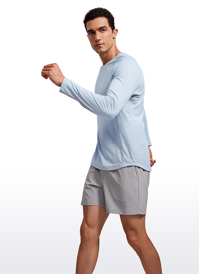 CRZ YOGA Men's Train Slim Fit Lightweight Rounded Scallop Long Sleeves Chambray Blue Heather