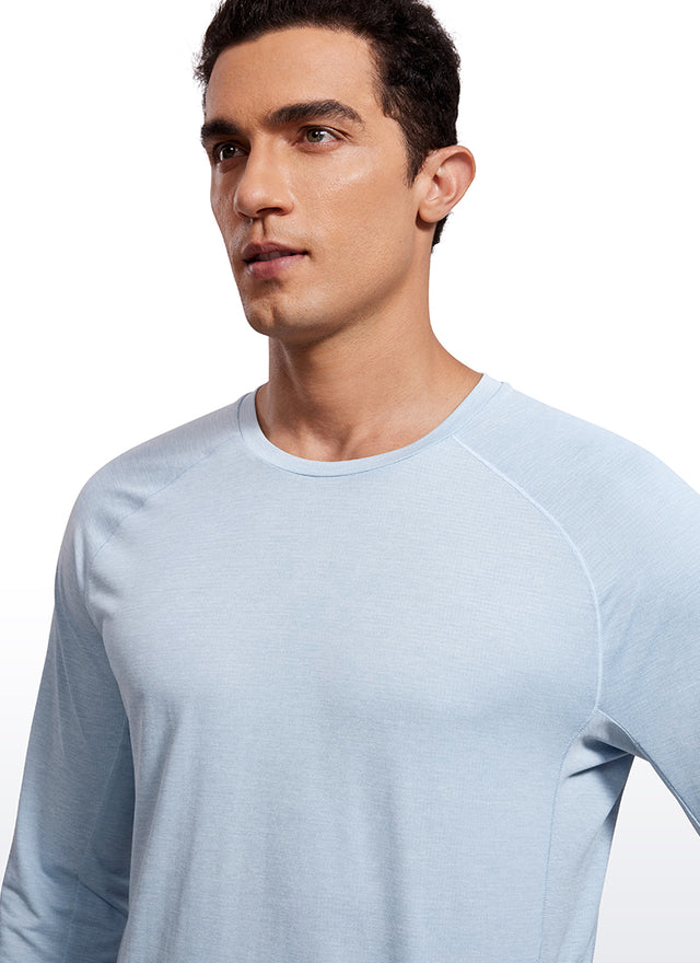 CRZ YOGA Men's Train Slim Fit Lightweight Rounded Scallop Long Sleeves Chambray Blue Heather