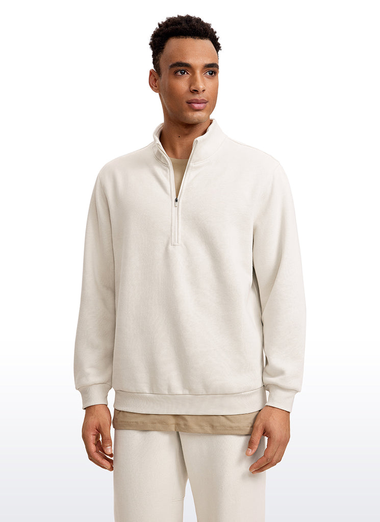 CRZ YOGA Men's Casual Relaxed Fit Fleece Lined Sweatshirts Mock Neck White Apricot
