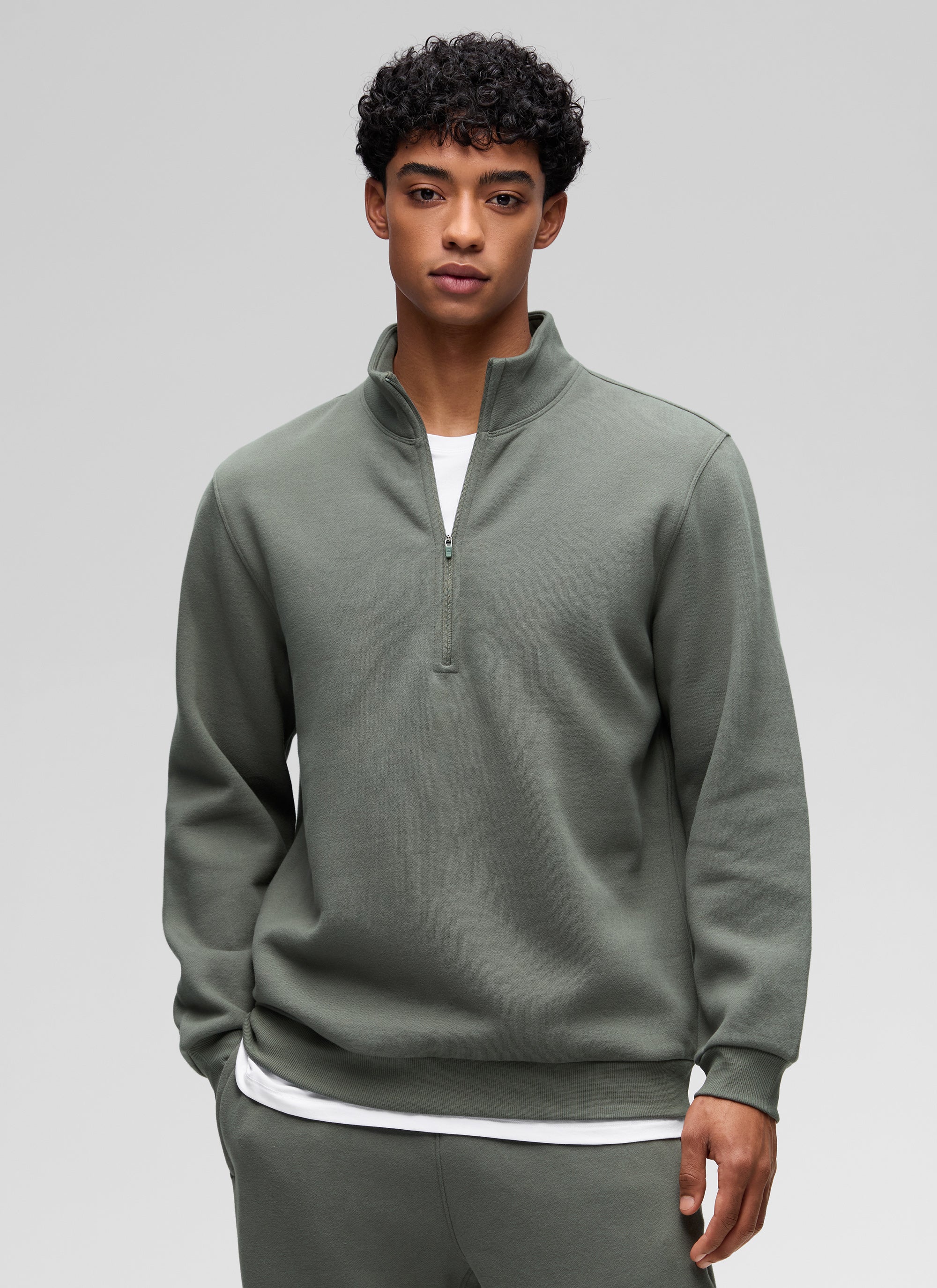 CRZ YOGA Men's Casual Relaxed Fit Fleece Lined Sweatshirts Mock Neck Grey Sage