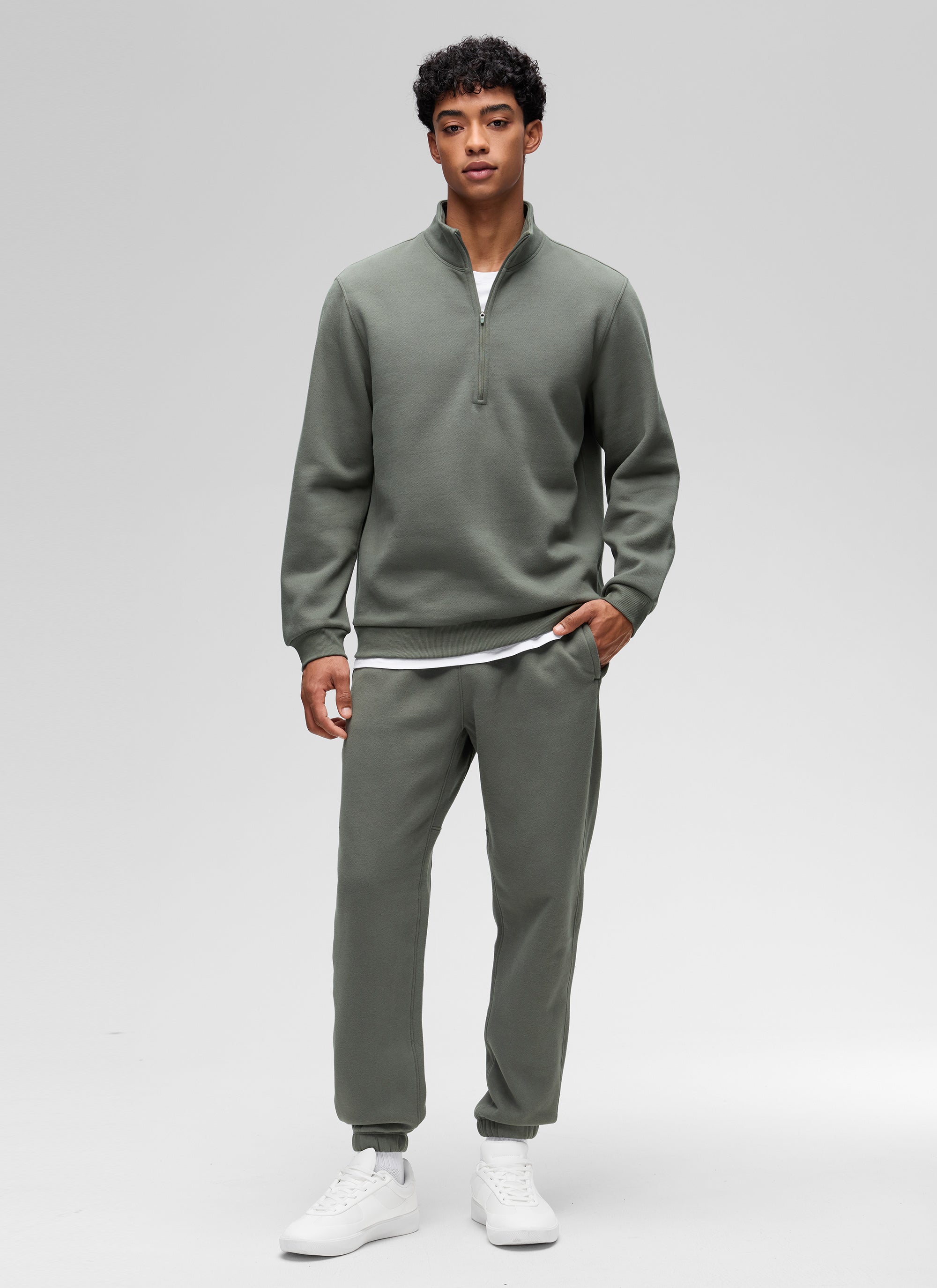 CRZ YOGA Men's Casual Relaxed Fit Fleece Lined Sweatshirts Mock Neck Grey Sage