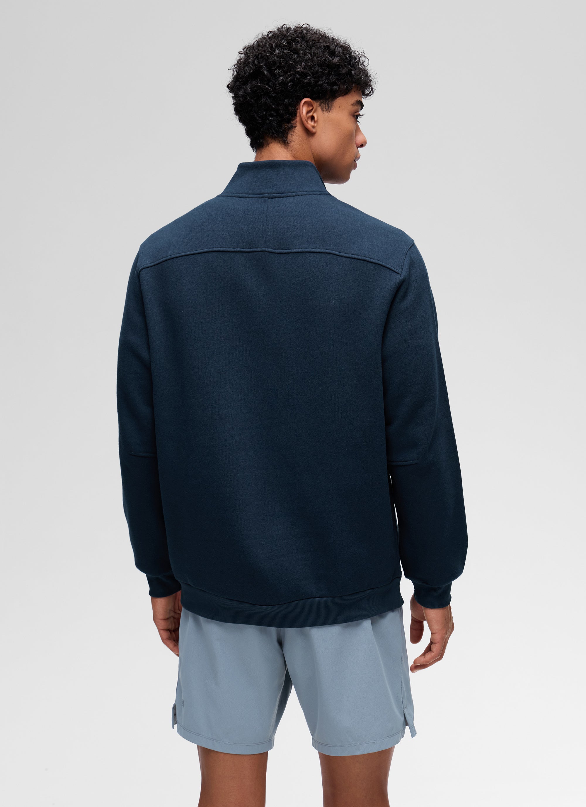 CRZ YOGA Men's Casual Relaxed Fit Fleece Lined Sweatshirts Mock Neck Ink Blue