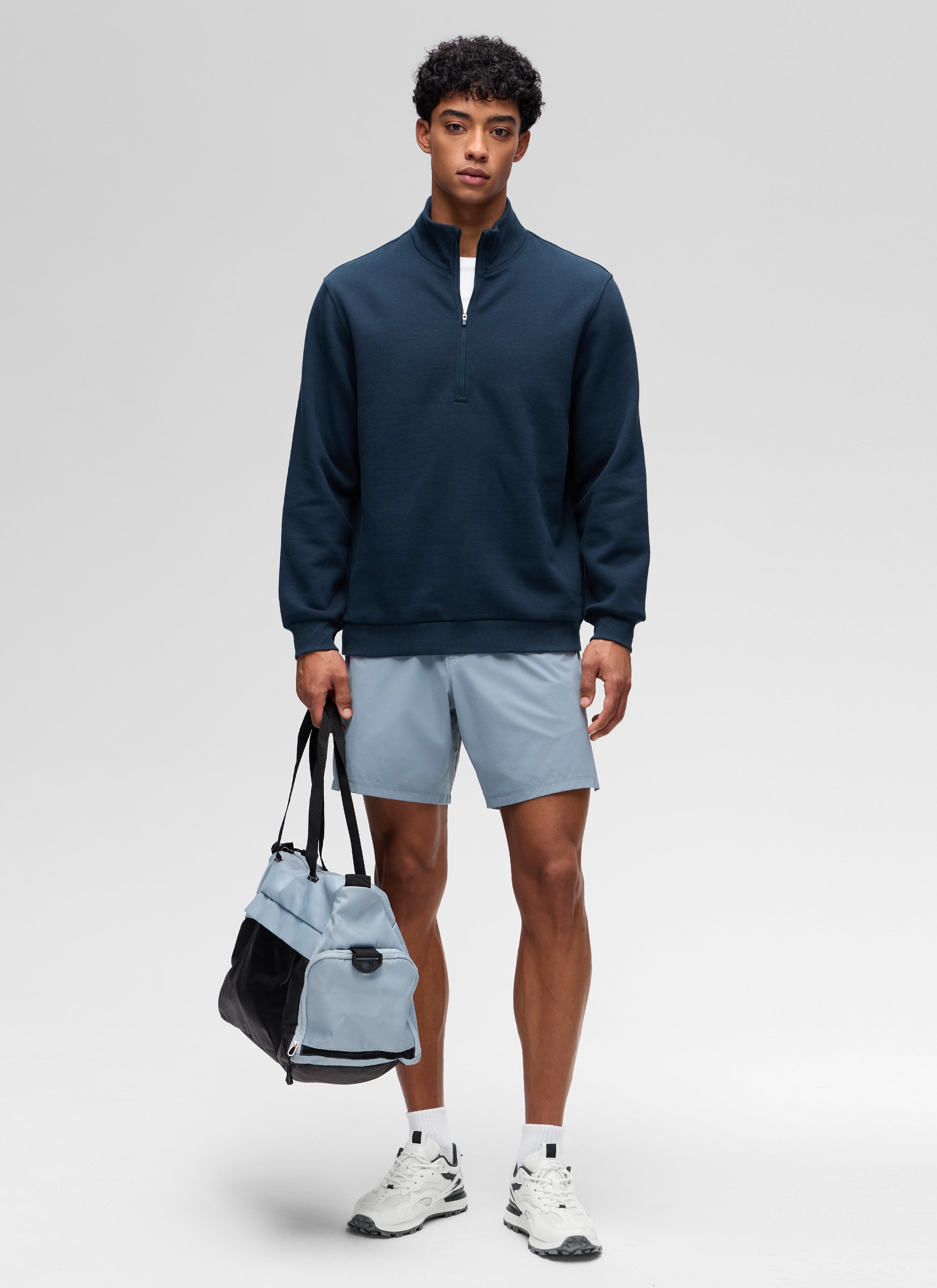 CRZ YOGA Men's Casual Relaxed Fit Fleece Lined Sweatshirts Mock Neck Ink Blue