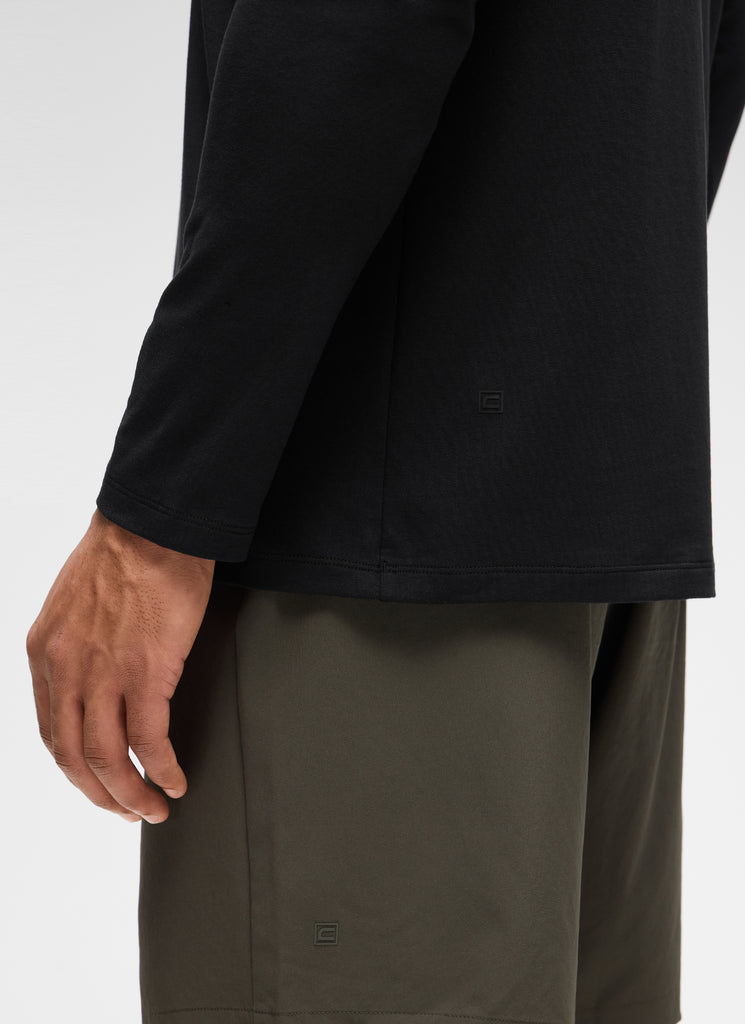 CRZ YOGA Man's Cotton-Blend Workout Crew Neck Classic Fit Long Sleeves Black