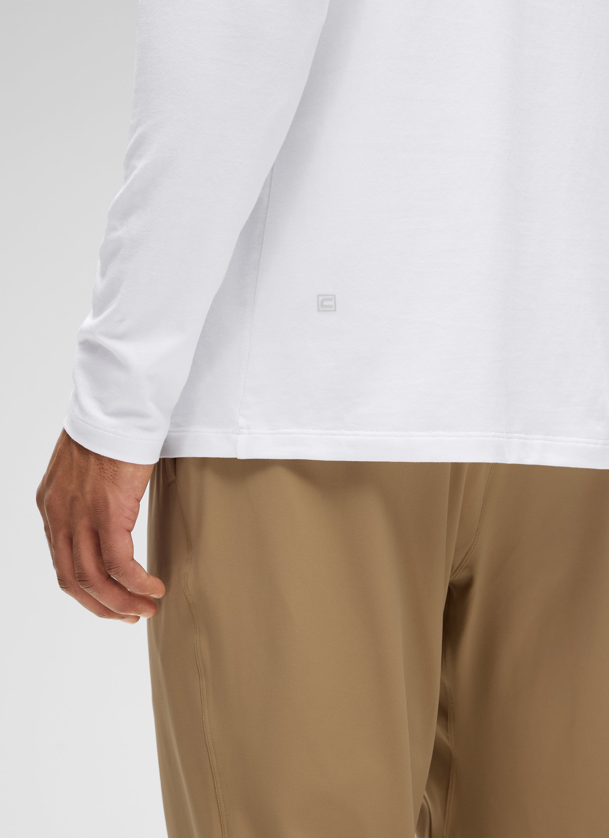 CRZ YOGA Man's Cotton-Blend Workout Crew Neck Classic Fit Long Sleeves White