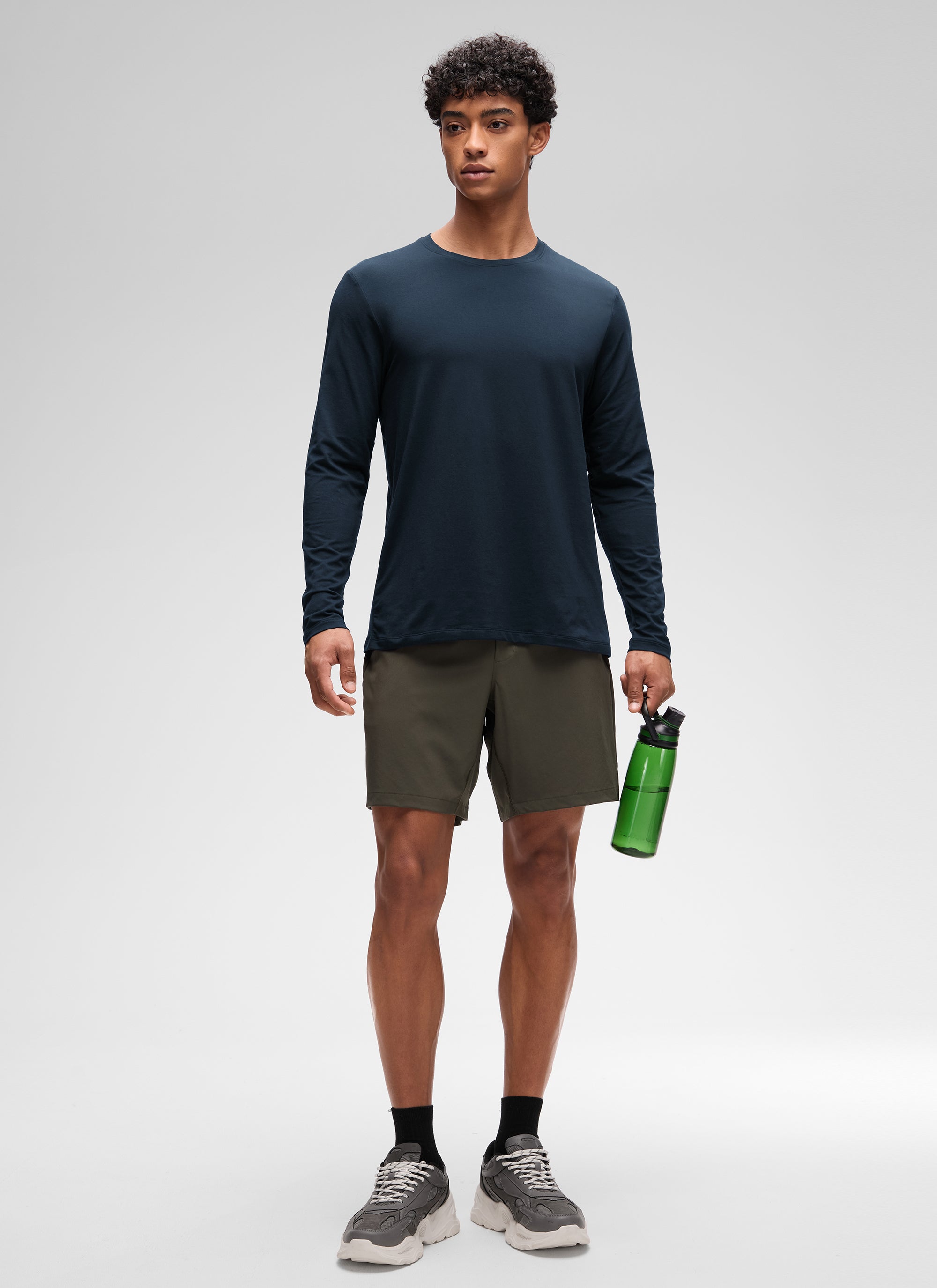 CRZ YOGA Man's Cotton-Blend Workout Crew Neck Classic Fit Long Sleeves True Navy